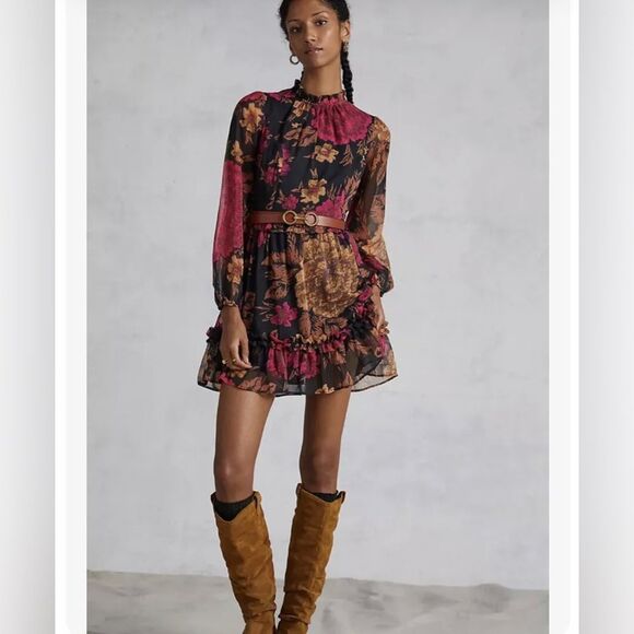 Anthropologie  Black Motif Open Back Floral Chiffon
Dress size SP NWOT - Picture 2 of 13